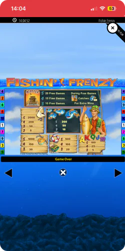 Fishin Frenzy bonus round rules shown inside the game