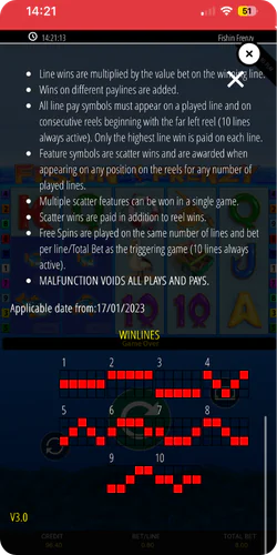 The main grid of winning lines in the Fishin Frenzy slot