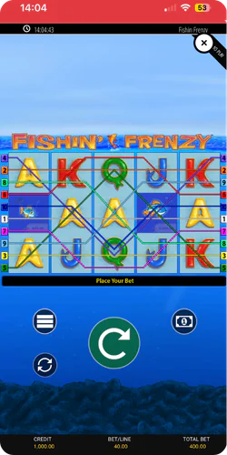 Active slot paylines displayed during Fishin Frenzy gameplay