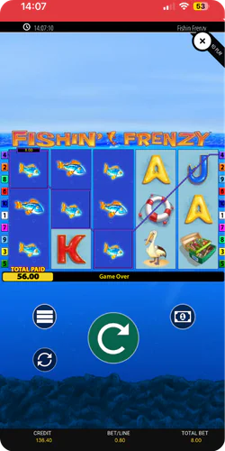 Fish symbols showing a winning result in Fishin Frenzy